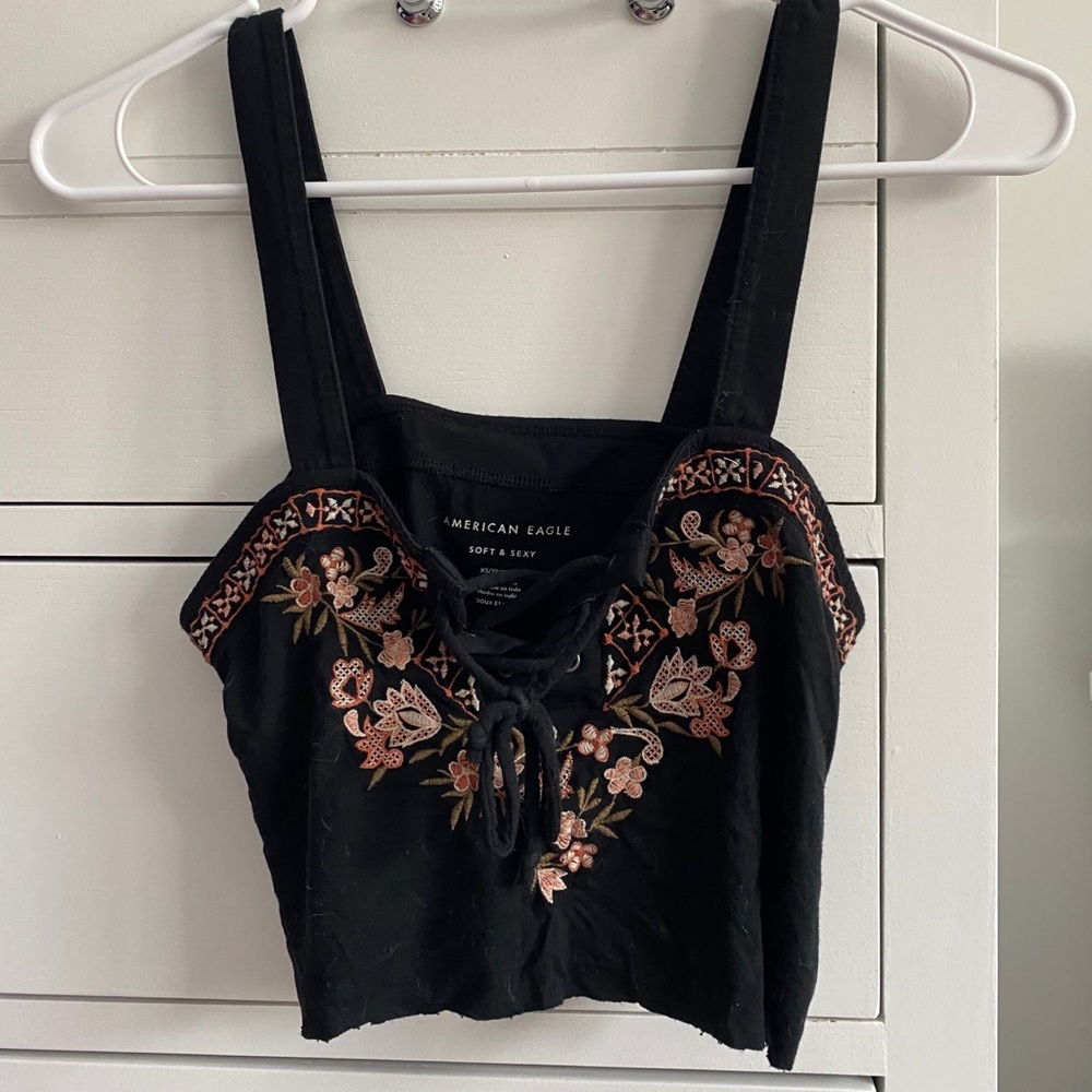 cropped embroidered tank